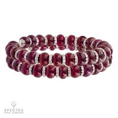 Pair of Ruby Bead Diamond Rondelle Bangle Bracelets