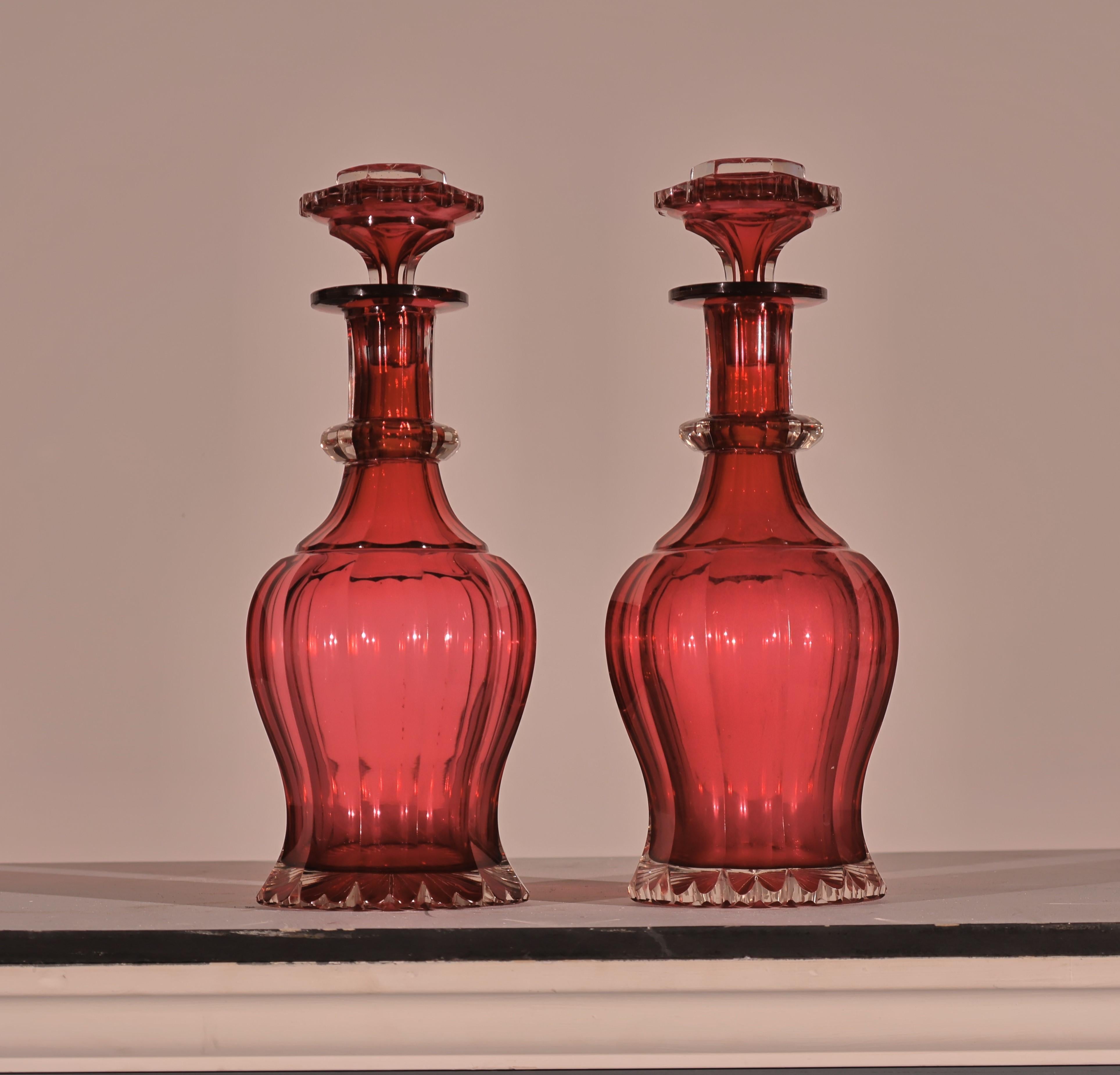 Pair of Ruby Decanters with Lids. For Sale 1