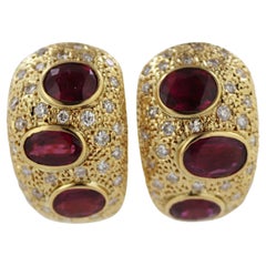 Pair of Ruby, Diamond, 18k Yellow Gold Earrings