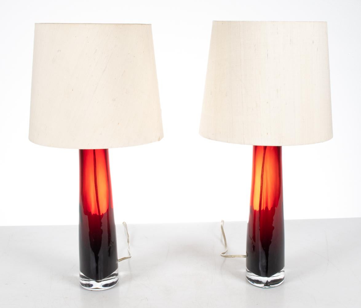 Mid-Century Modern Pair of Ruby Glass Table Lamps by Carl Fagerlund for Orrefors For Sale