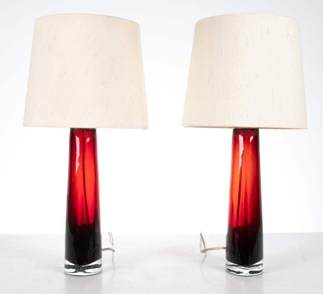 Swedish Pair of Ruby Glass Table Lamps by Carl Fagerlund for Orrefors For Sale