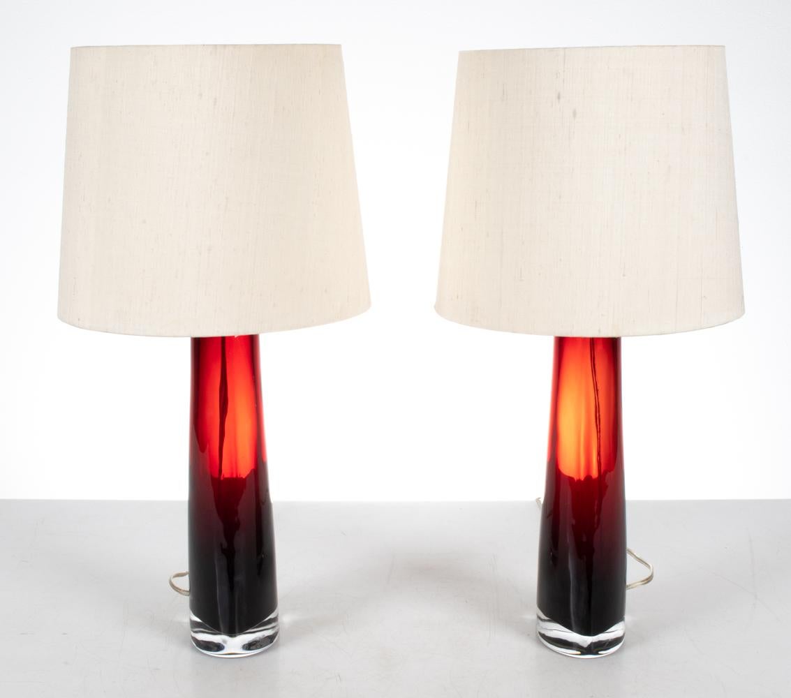 Pair of Ruby Glass Table Lamps by Carl Fagerlund for Orrefors In Good Condition For Sale In Norwalk, CT