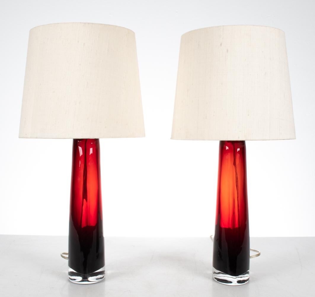 20th Century Pair of Ruby Glass Table Lamps by Carl Fagerlund for Orrefors For Sale