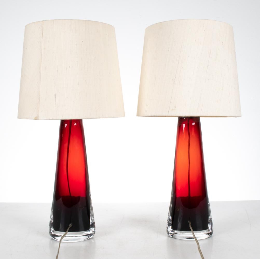 Pair of Ruby Glass Table Lamps by Carl Fagerlund for Orrefors For Sale 2