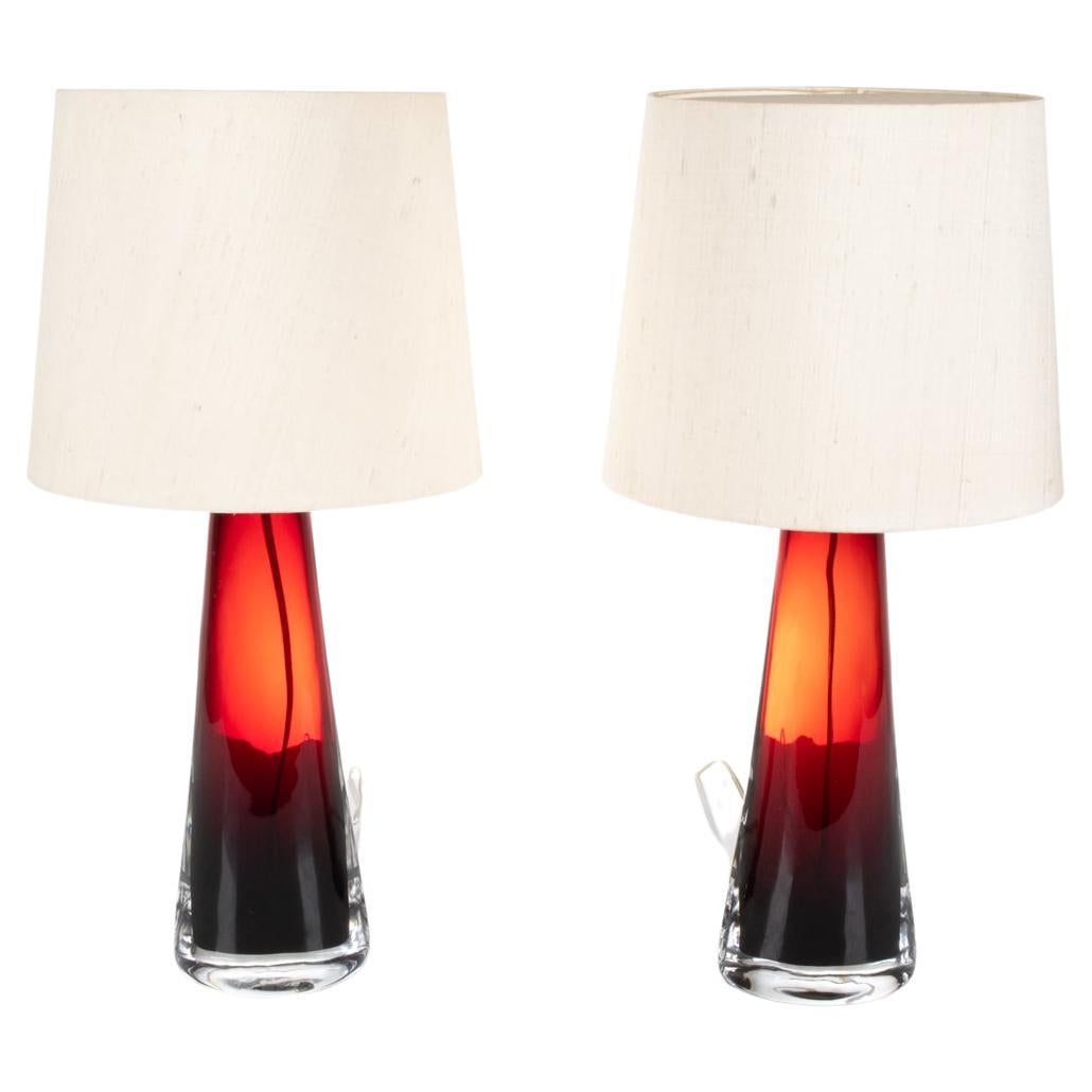 Paire de lampes de bureau en verre rubis de Carl Fagerlund pour Orrefors en vente