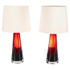 Pair of Ruby Glass Table Lamps by Carl Fagerlund for Orrefors