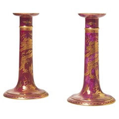 Antique Pair of Ruby Lustre candlesticks. Wedgwood, circa 1925