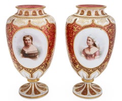 pair of ruby red bohemian glass portrait vases
