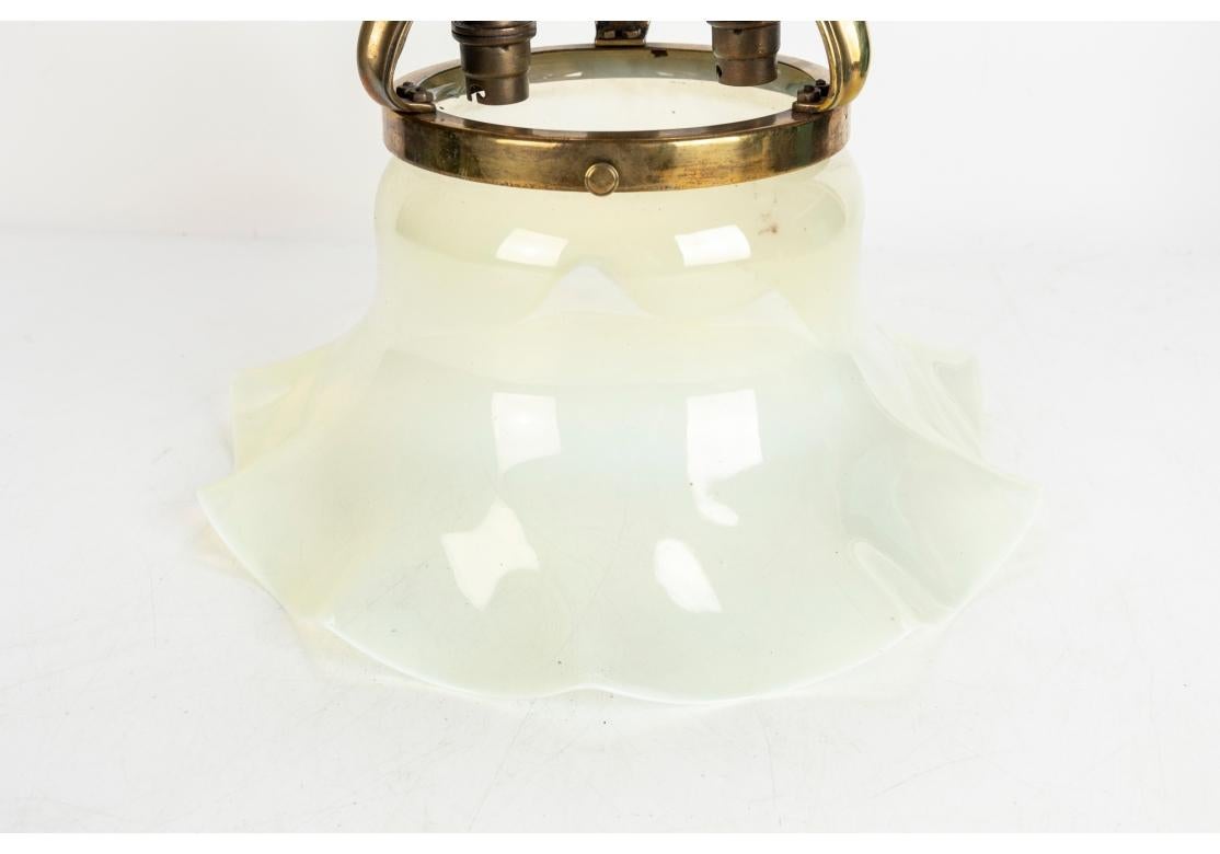 Pair of Ruffled Shaded Glass and Brass Fixtures For Sale 1