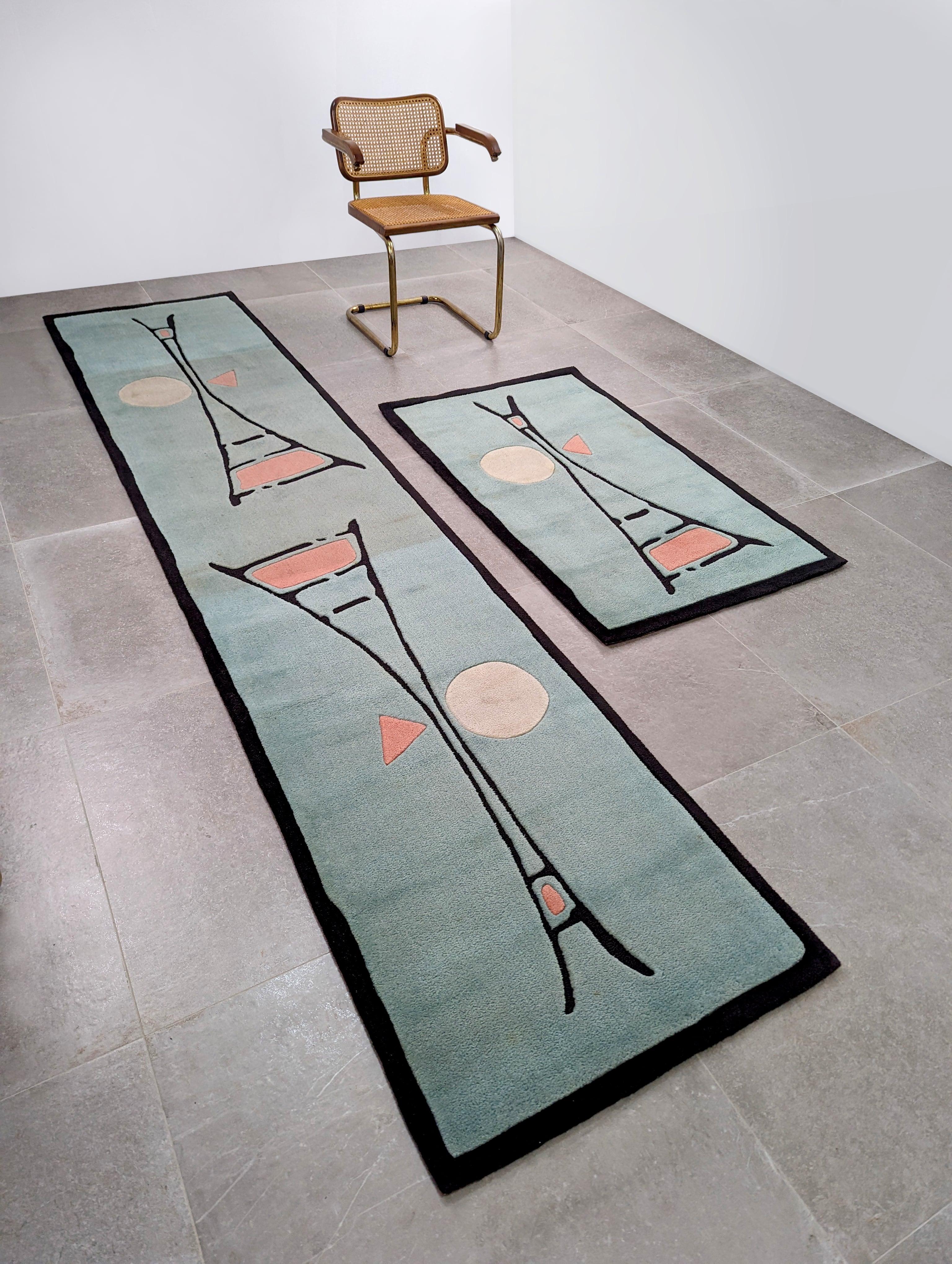 Pair of rugs designed by textile artist John Günter for JAB made in Pura La Virgen limited edition 10/8.

Dimensions: 350 cm x 75 cm and 140 cm x 80 cm
