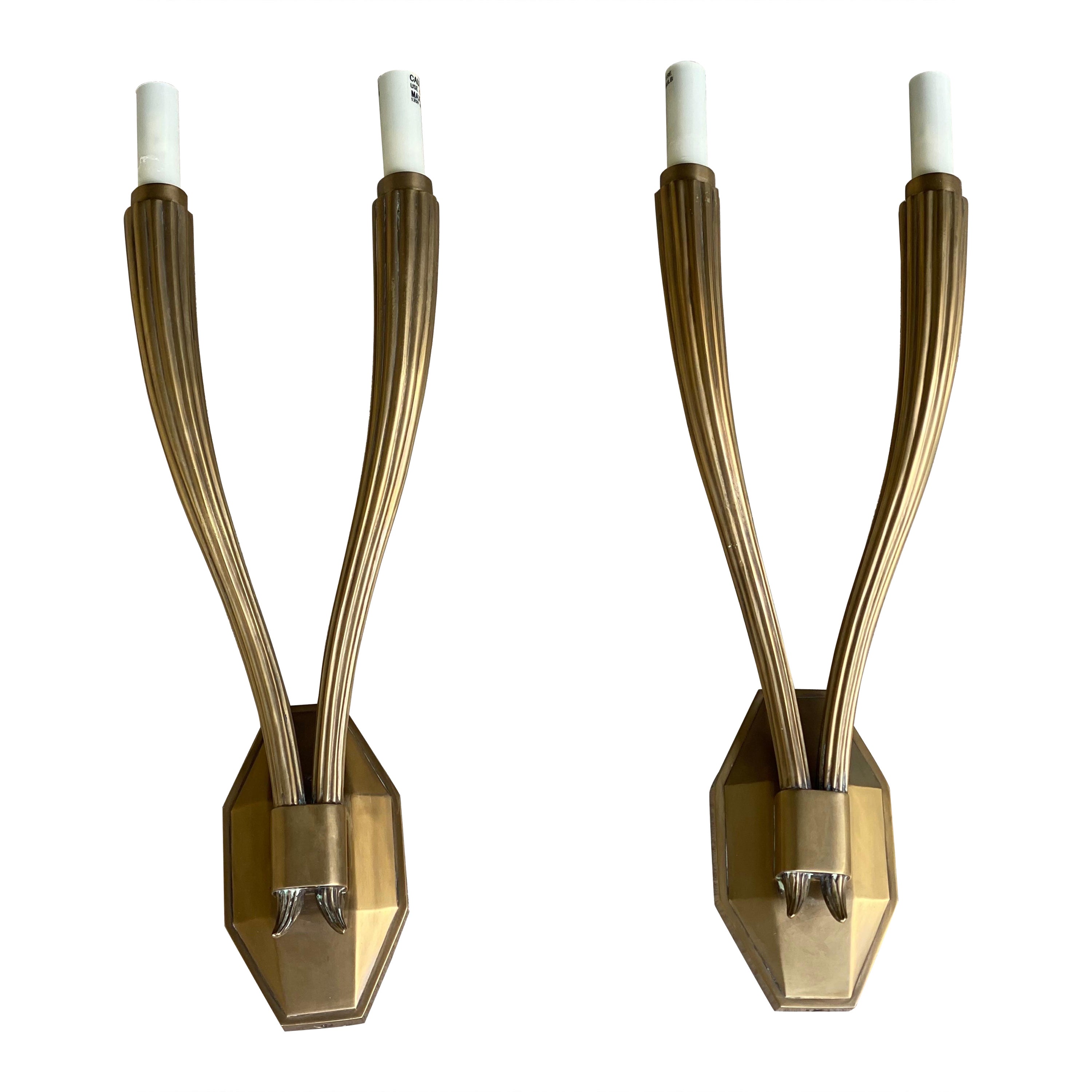 Pair of Ruhlmann Style Sconces in Antique Burnished Brass