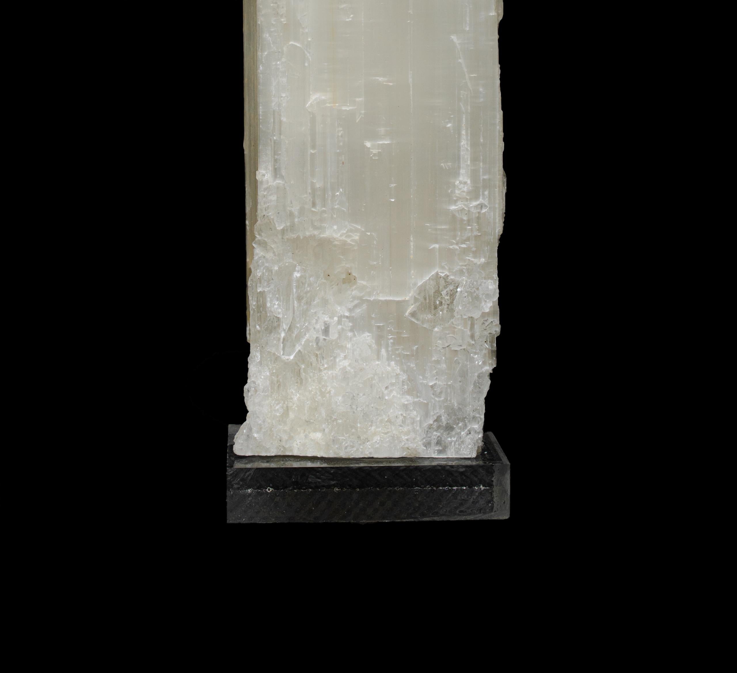 Contemporary Pair of Ruler Selenite on Lucite Bases For Sale