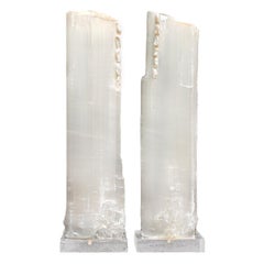 Pair of Ruler Selenite with Natural-Forming Baroque Pearls on Lucite Bases