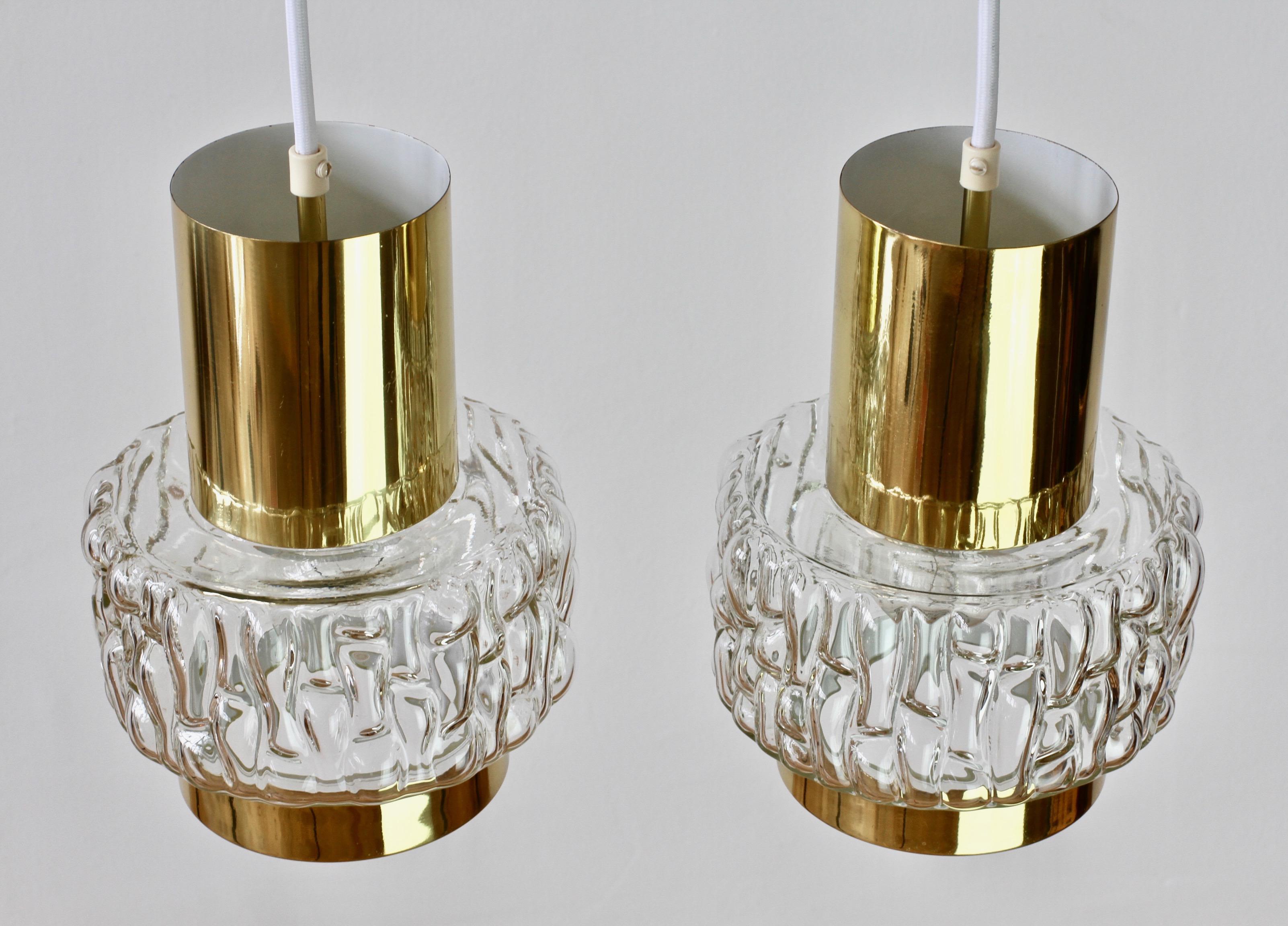 Rupert Nikoll Rare Pair of Austrian Brass & Textured Glass Pendant Lights Lamps For Sale 7