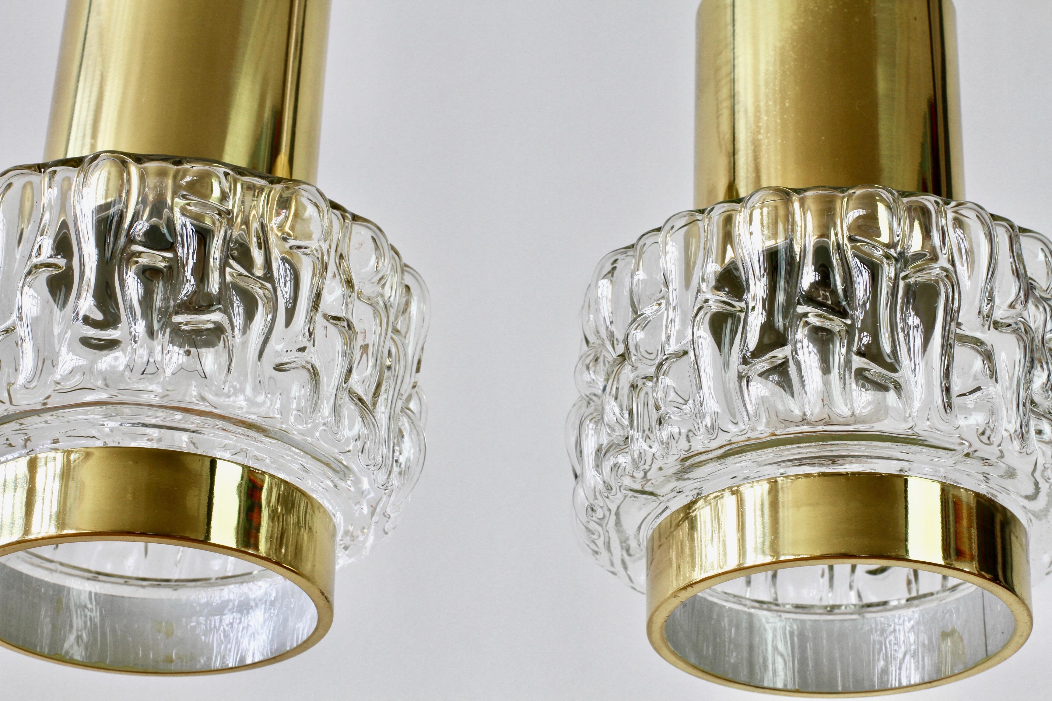 Rupert Nikoll Rare Pair of Austrian Brass & Textured Glass Pendant Lights Lamps For Sale 9
