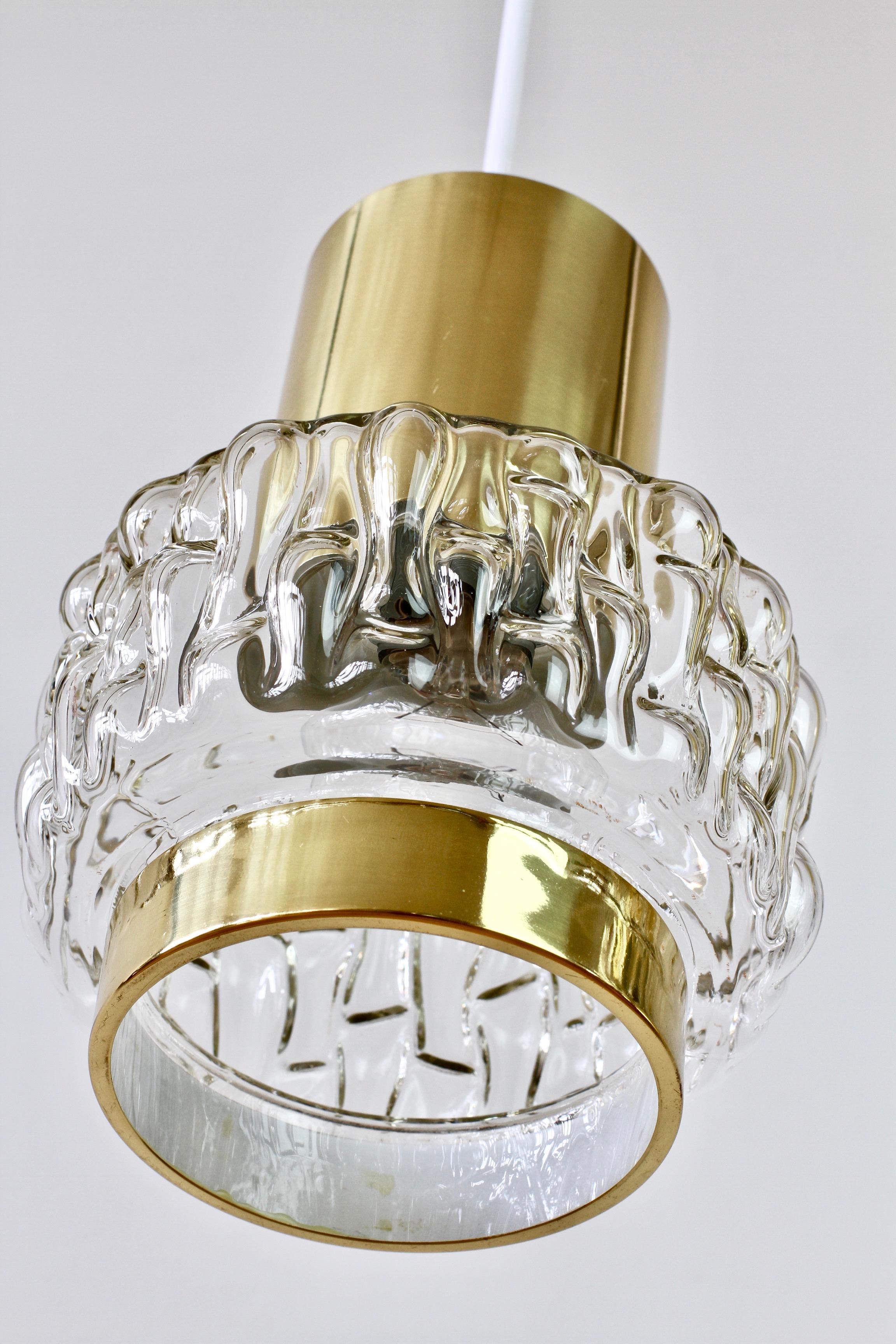 Rupert Nikoll Rare Pair of Austrian Brass & Textured Glass Pendant Lights Lamps For Sale 10