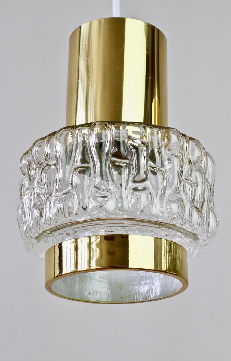 Rupert Nikoll Rare Pair of Austrian Brass & Textured Glass Pendant Lights Lamps For Sale 11