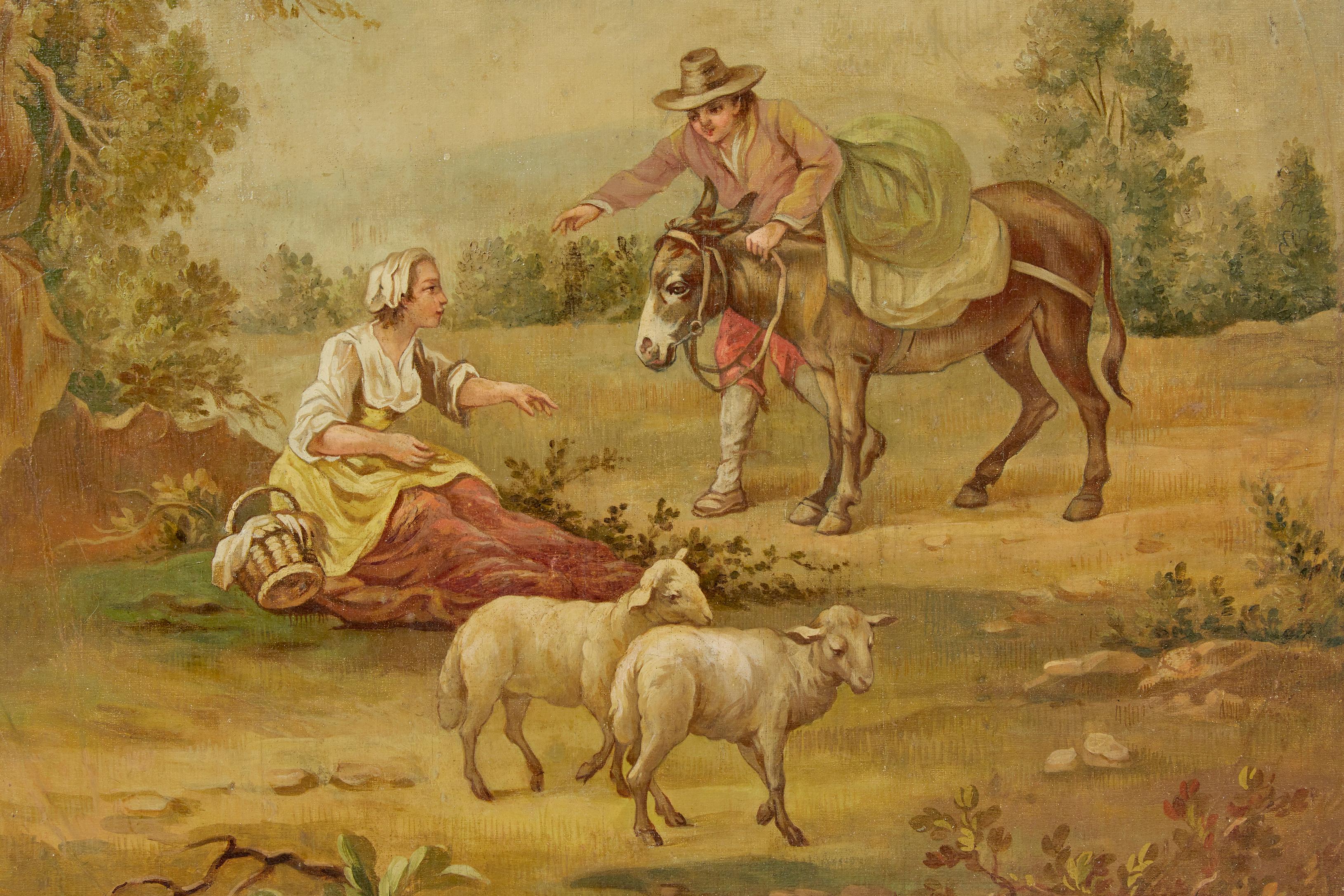 Paar ländliche Gemälde aus dem späten 19. Jahrhundert, Öl auf Leinwand (Spanisch) im Angebot