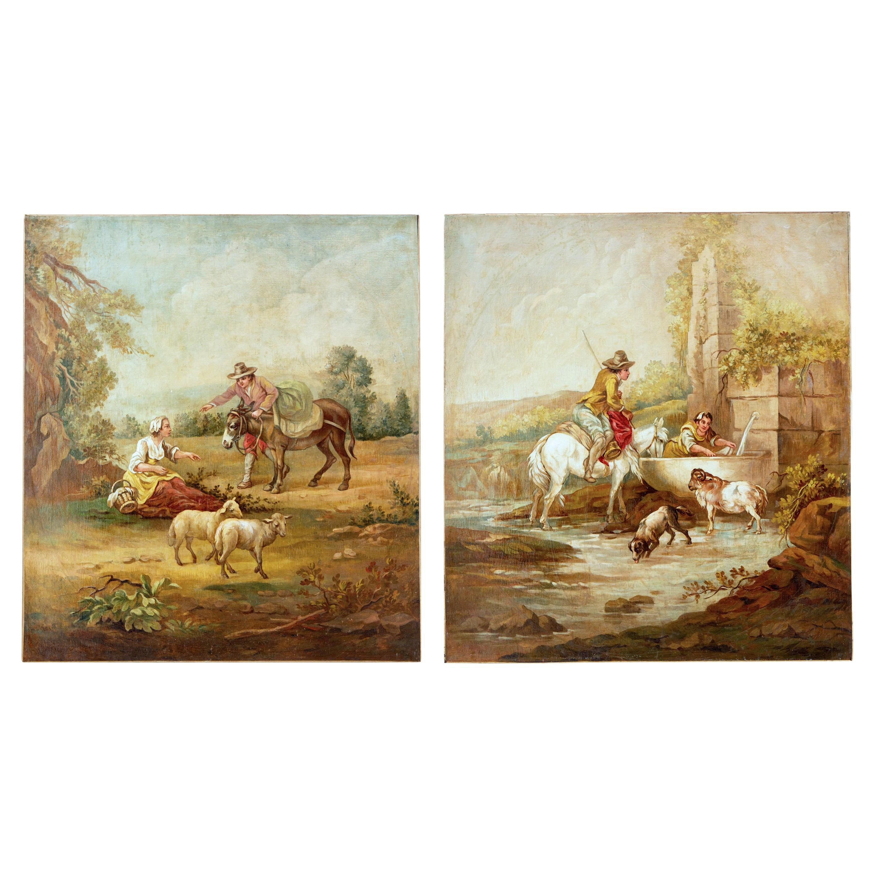Pair of Rural Late 19th Century Oil on Canvas Paintings