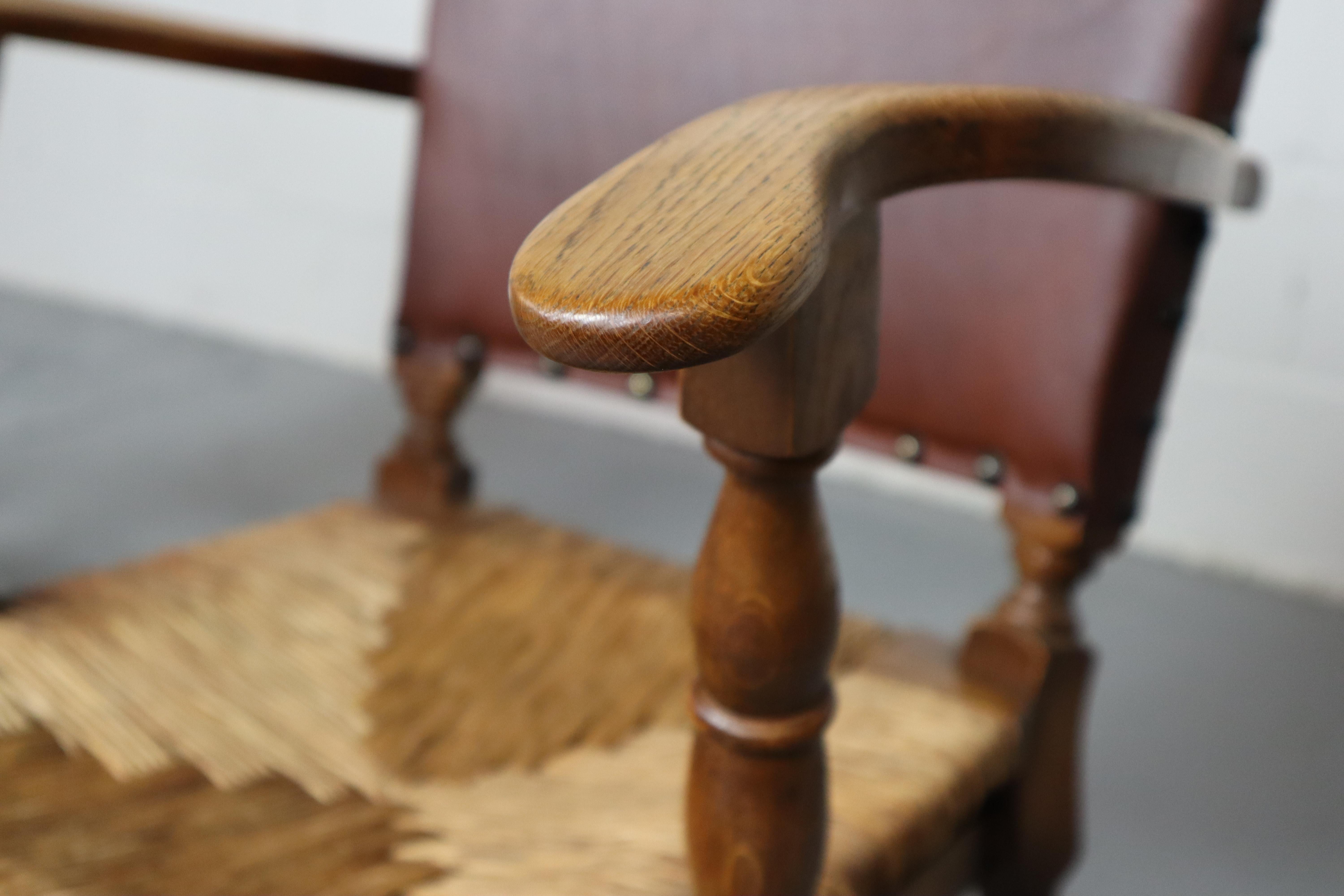 Pair of rush and oak armchairs by De Ster Gelderland, Netherlands 1950's. 3