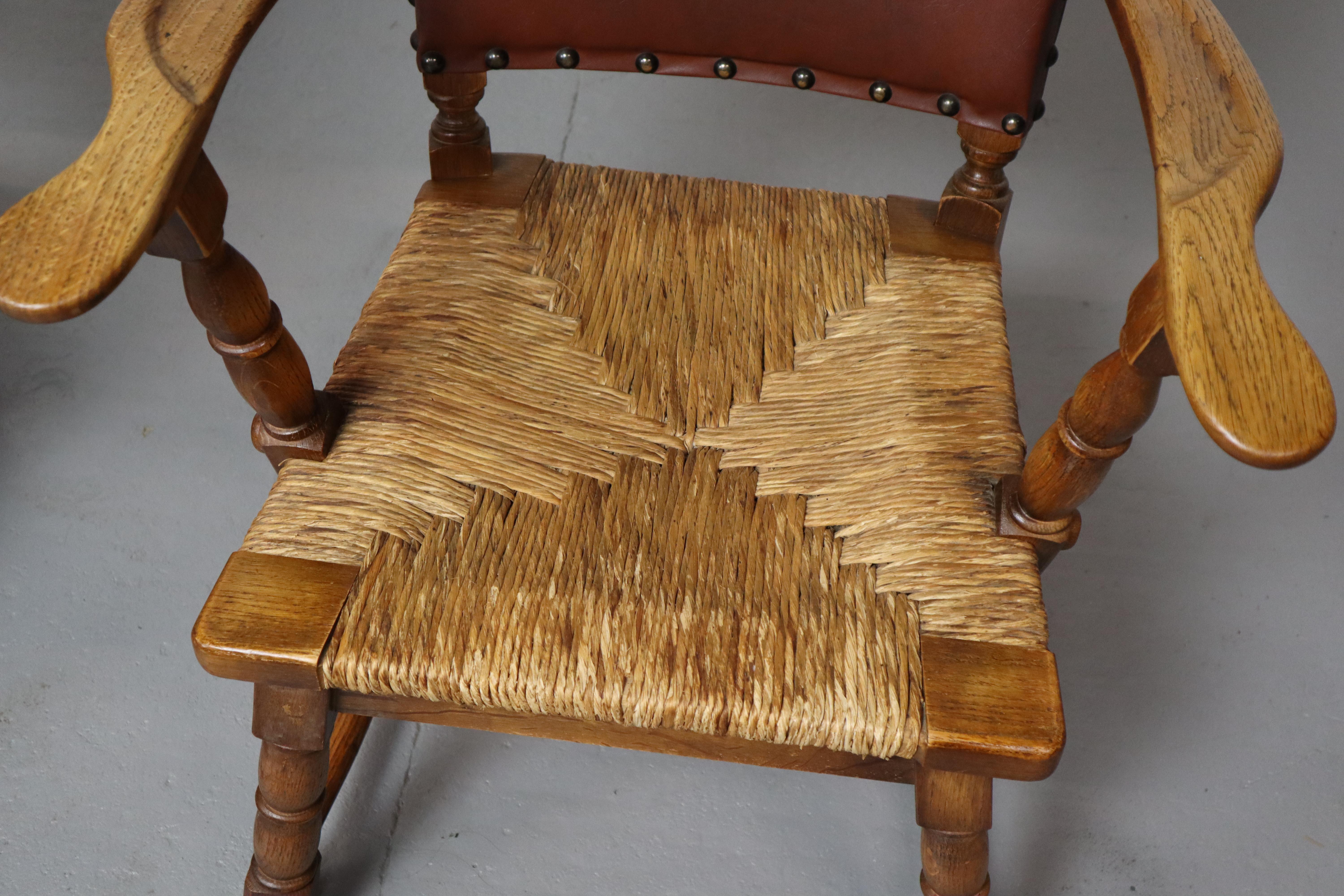 Pair of rush and oak armchairs by De Ster Gelderland, Netherlands 1950's. For Sale 4
