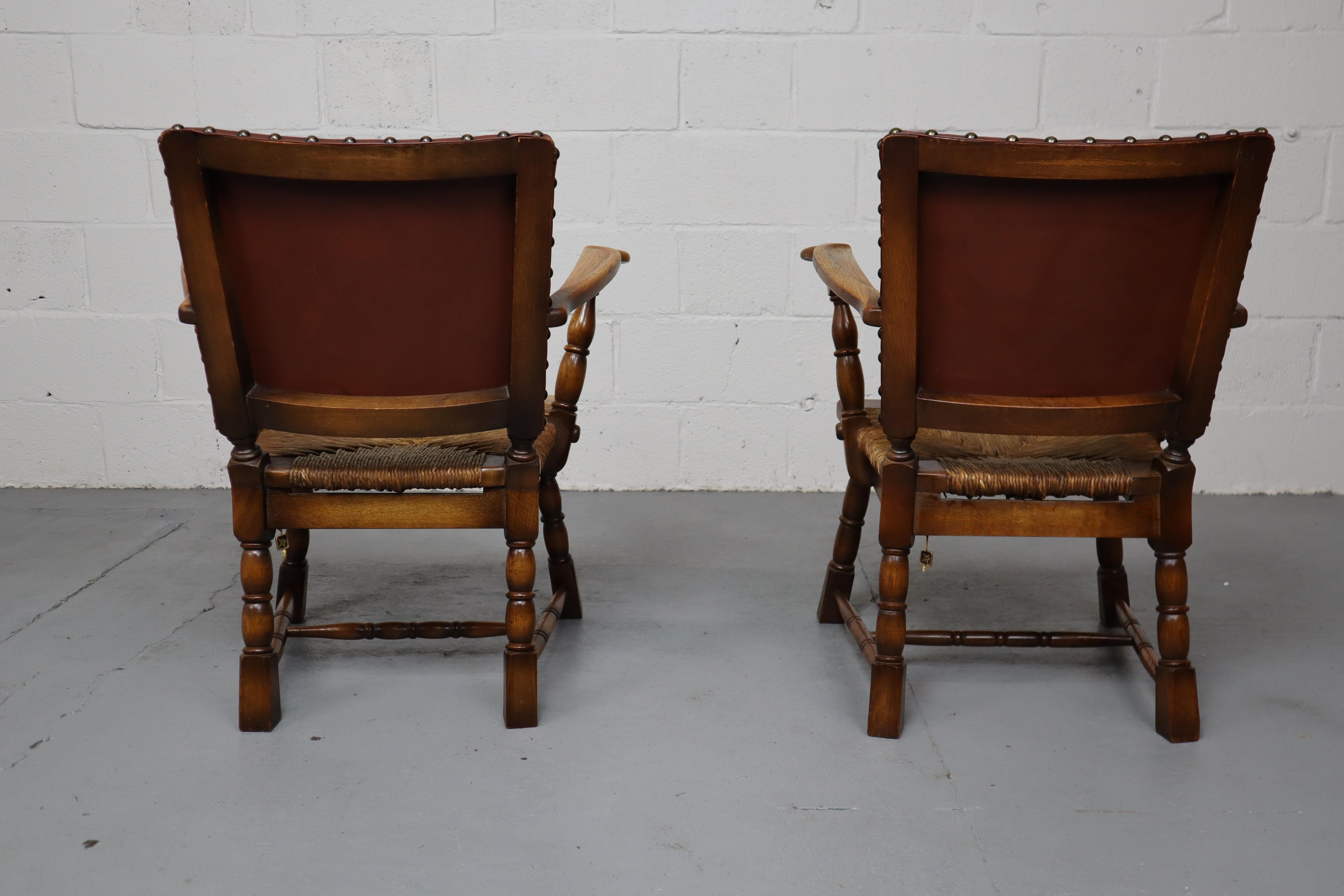 Pair of rush and oak armchairs by De Ster Gelderland, Netherlands 1950's. For Sale 5