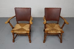 Pair of rush and oak armchairs by De Ster Gelderland, Netherlands 1950's.