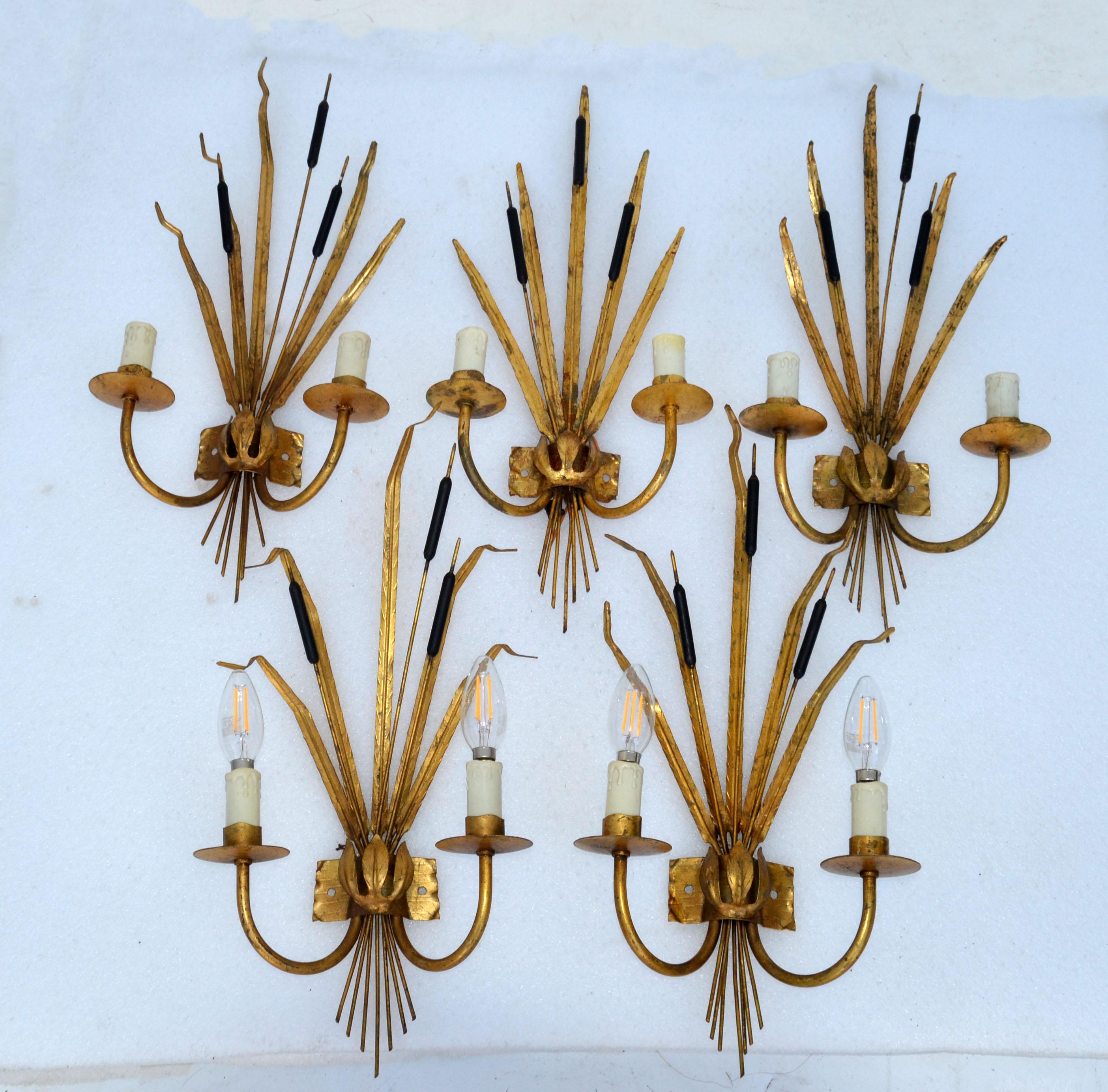 Pair of Rush Ferrocolor Sconces, Wall Lights Spain 1960 In Good Condition For Sale In Miami, FL