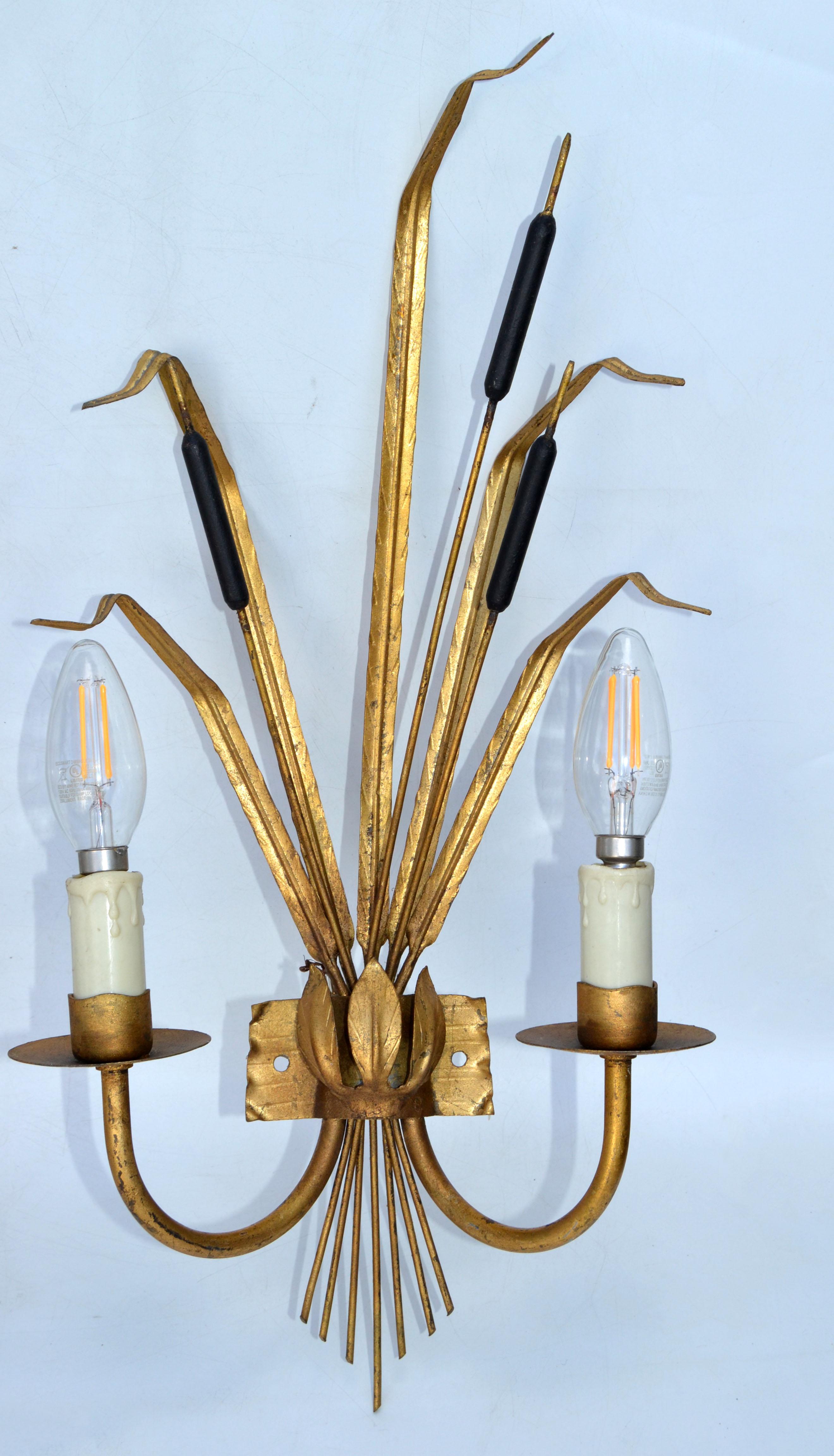 Mid-20th Century Pair of Rush Ferrocolor Sconces, Wall Lights Spain 1960 For Sale