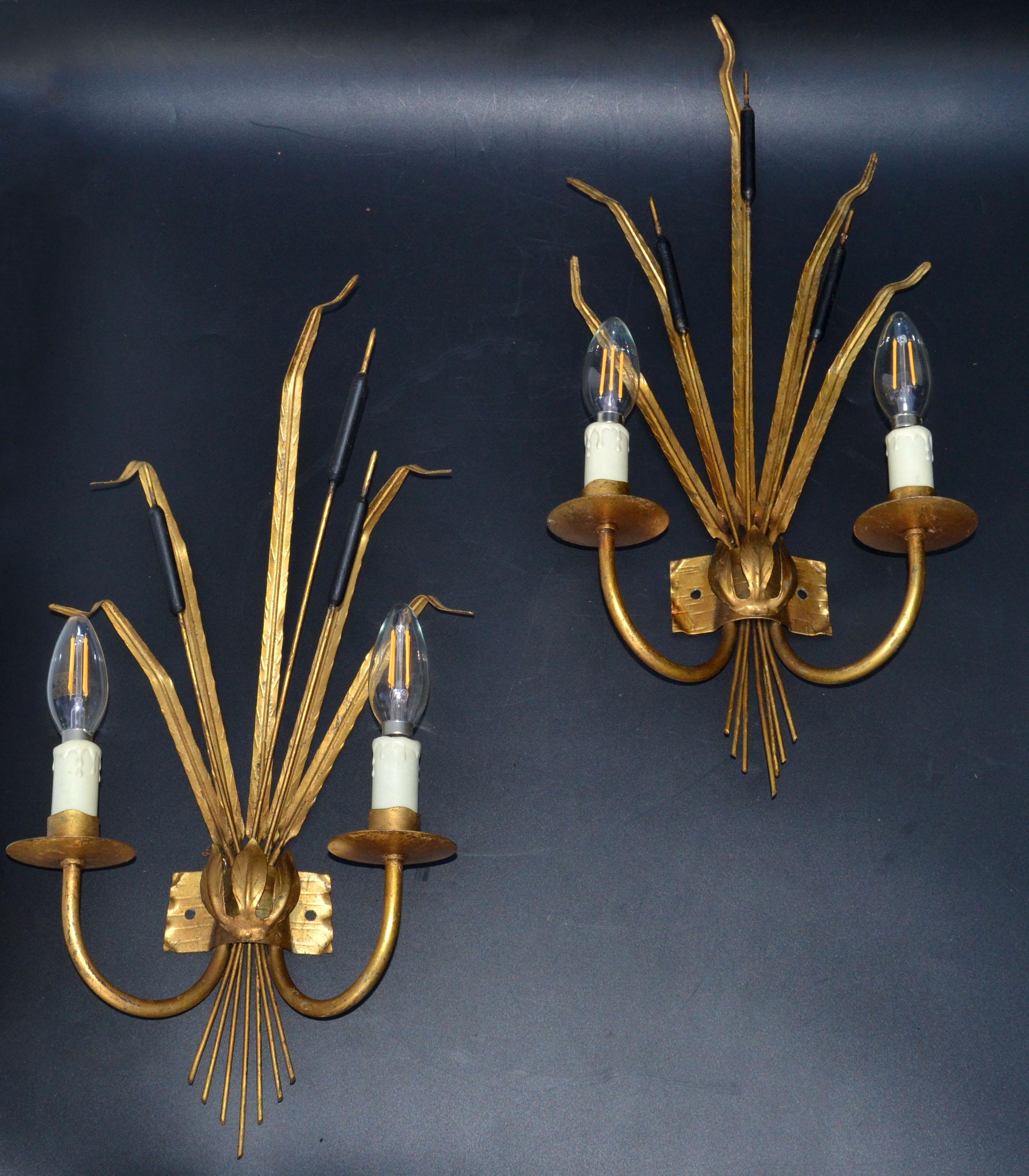 Iron Pair of Rush Ferrocolor Sconces, Wall Lights Spain 1960 For Sale