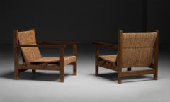 Pair of Rush Seat Armchairs, Spain circa 1950