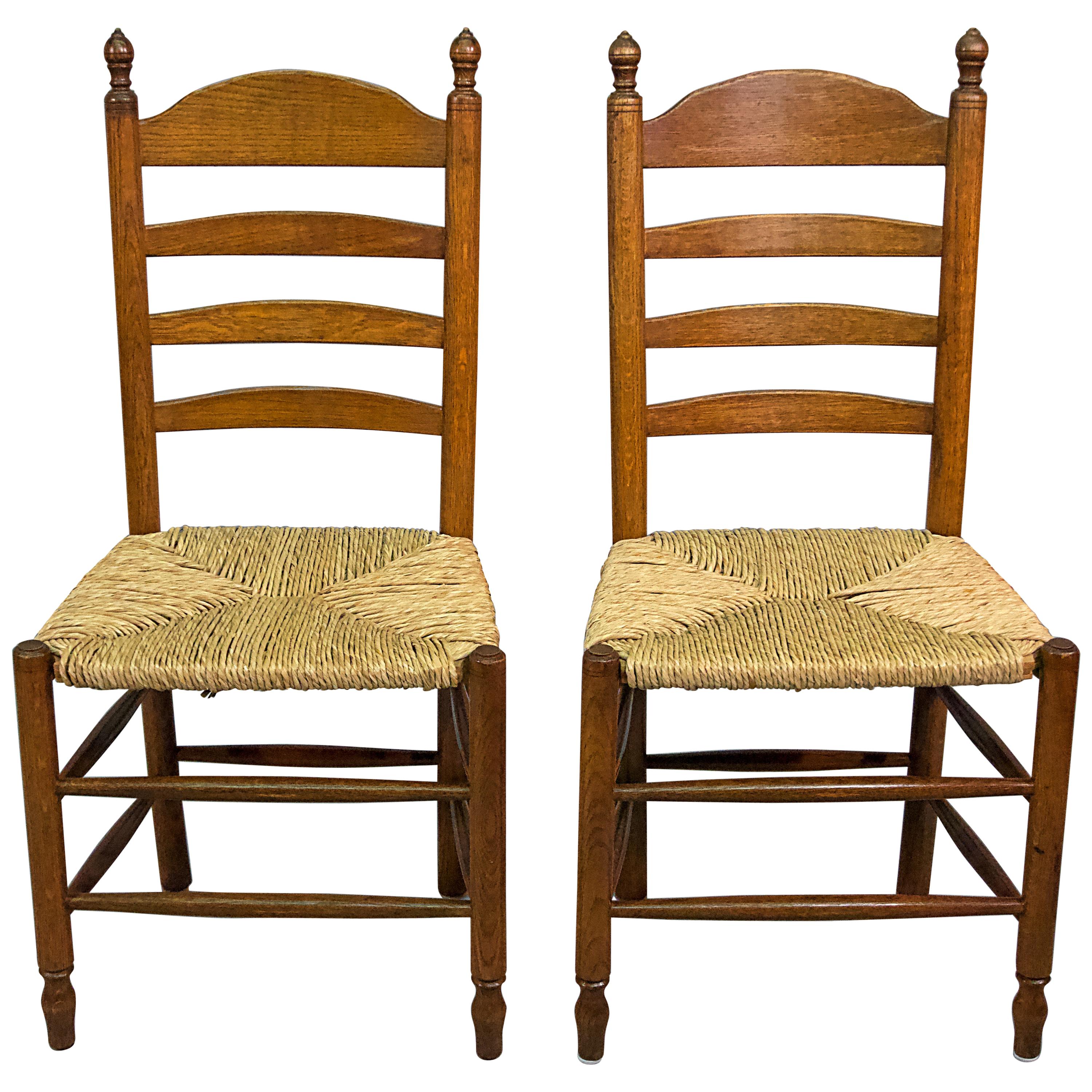 Pair of Rush Seat Ladder Back Side Chair