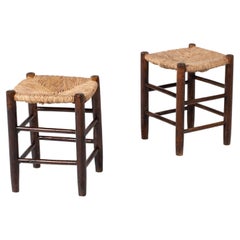 Pair of Rush Stools, in Style of Charlotte Perriand