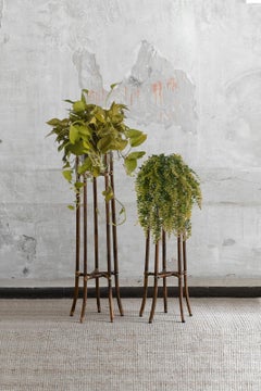 Pareja de portavasos de junco con encuadernación de cuero, McGuire San Francisco 1970