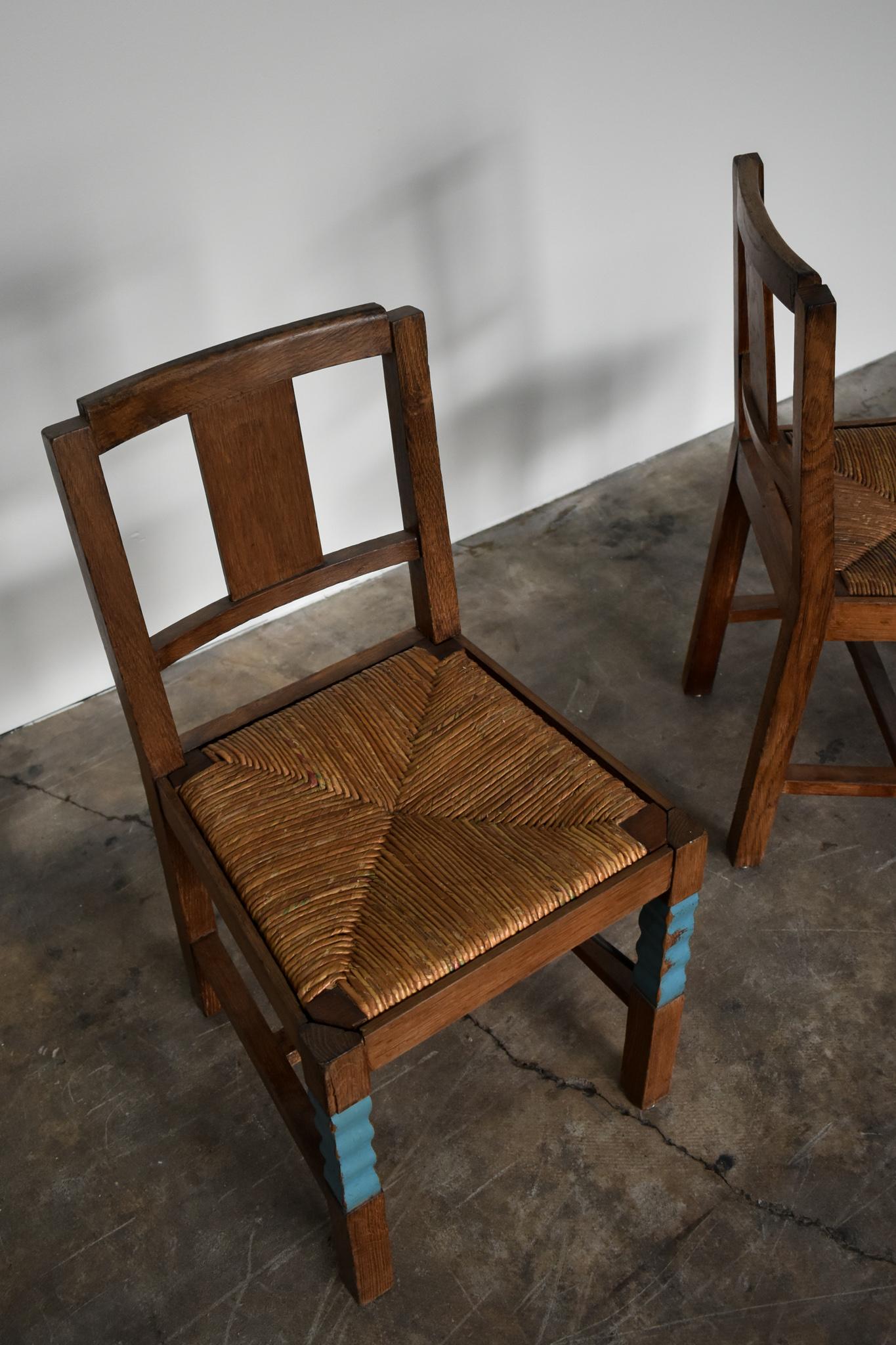 Pair of Rushed Chairs by Joseph Savina In Good Condition For Sale In Miami, FL