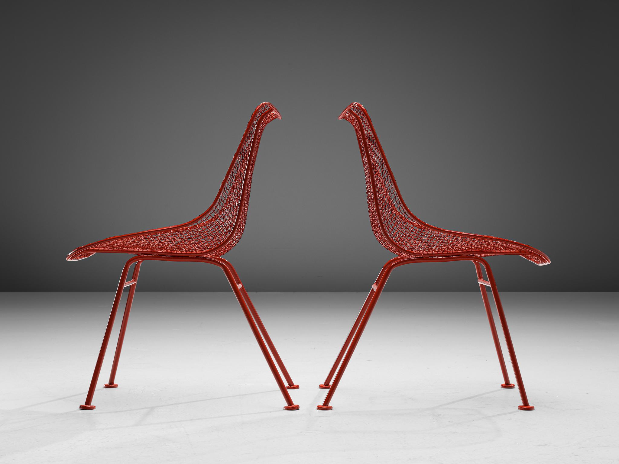 Mid-20th Century Pair of Russall Woodard Red Coated 'Sculptura' Patio Chairs
