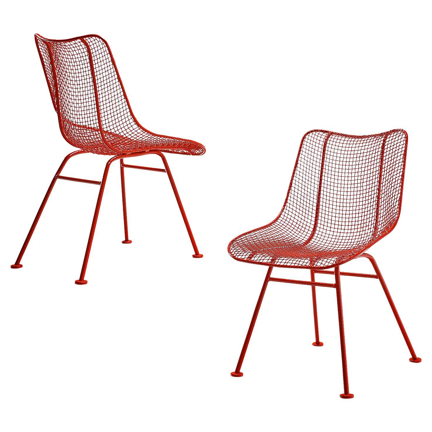 Pair of Russall Woodard Red Coated 'Sculptura' Patio Chairs