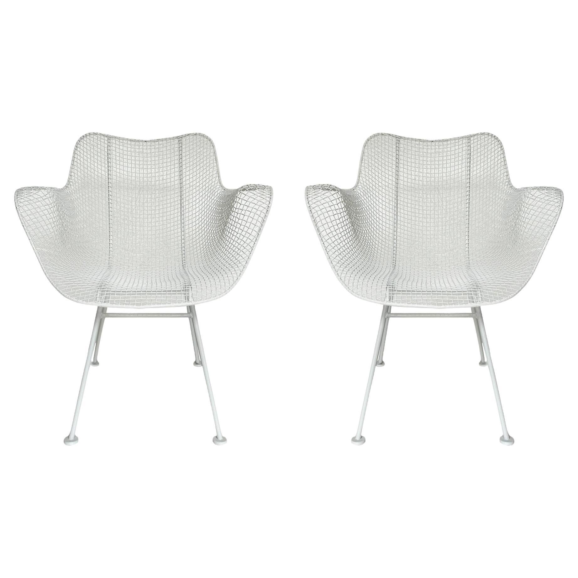 Pair of Russel Woodard Mid-Century Modern Sculptural Patio Wire Chairs in White