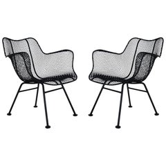 Pair of Russel Woodard Mid-Century Modern Sculptural Patio Wire Lounge Chairs