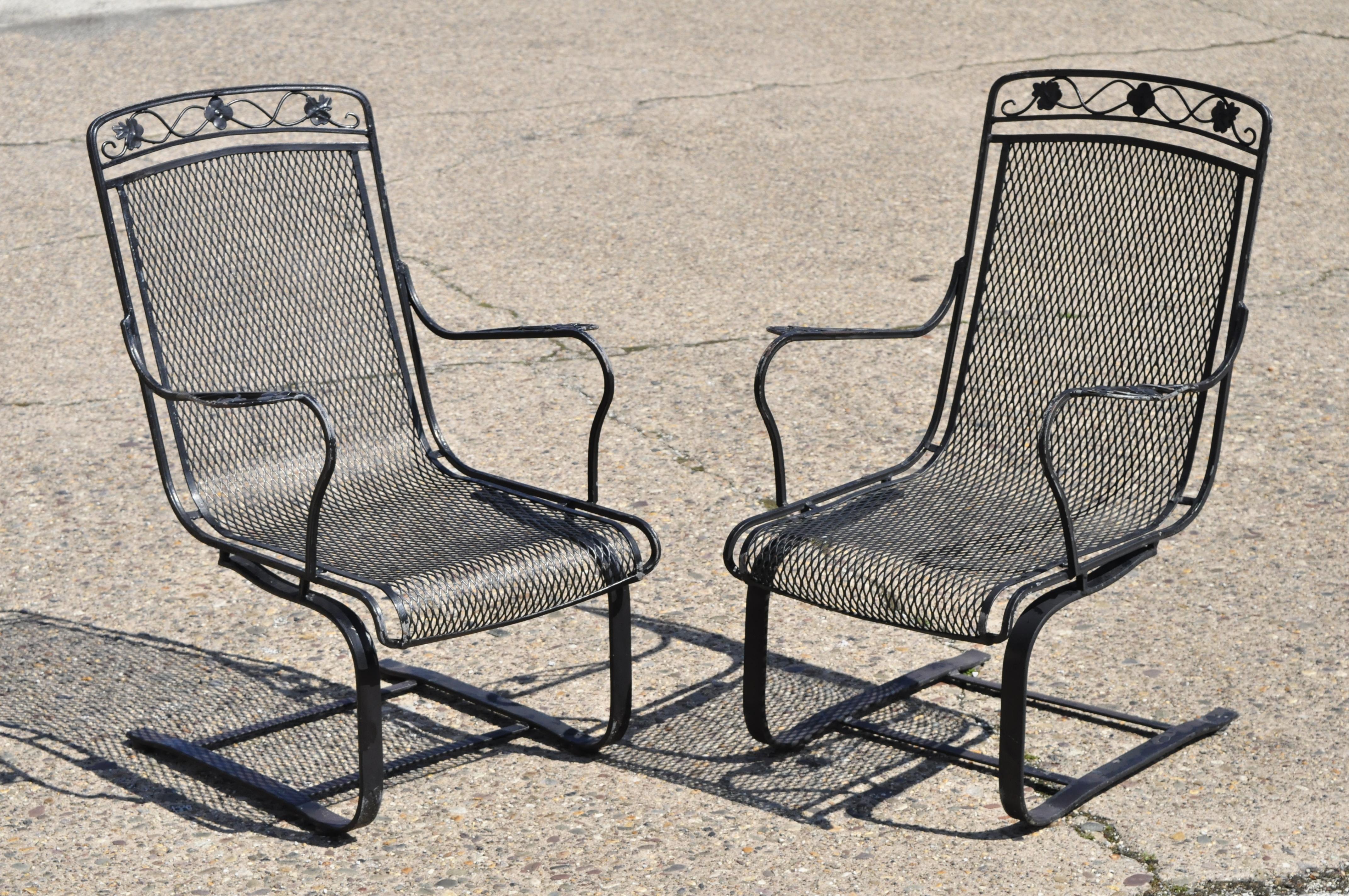 Pair of Russel Woodard Wrought Iron Patio Bouncer Lounge Armchair Maple Leaf 3