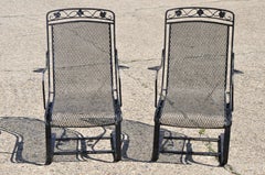 Pair of Russel Woodard Wrought Iron Patio Bouncer Lounge Armchair Maple Leaf