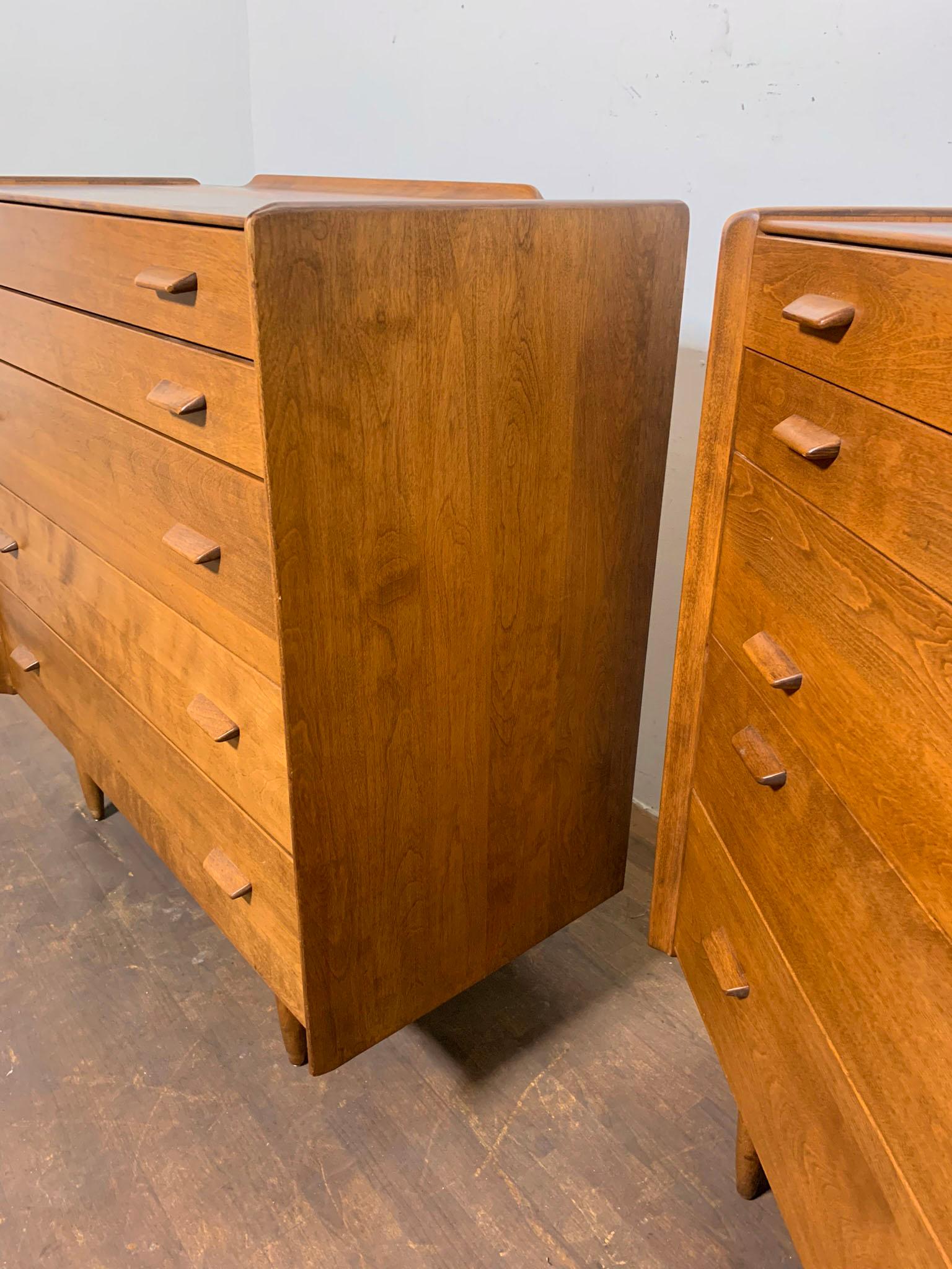 Pair of Russel Wright for Conant Ball Five Drawer Dressers Circa 1950s 1