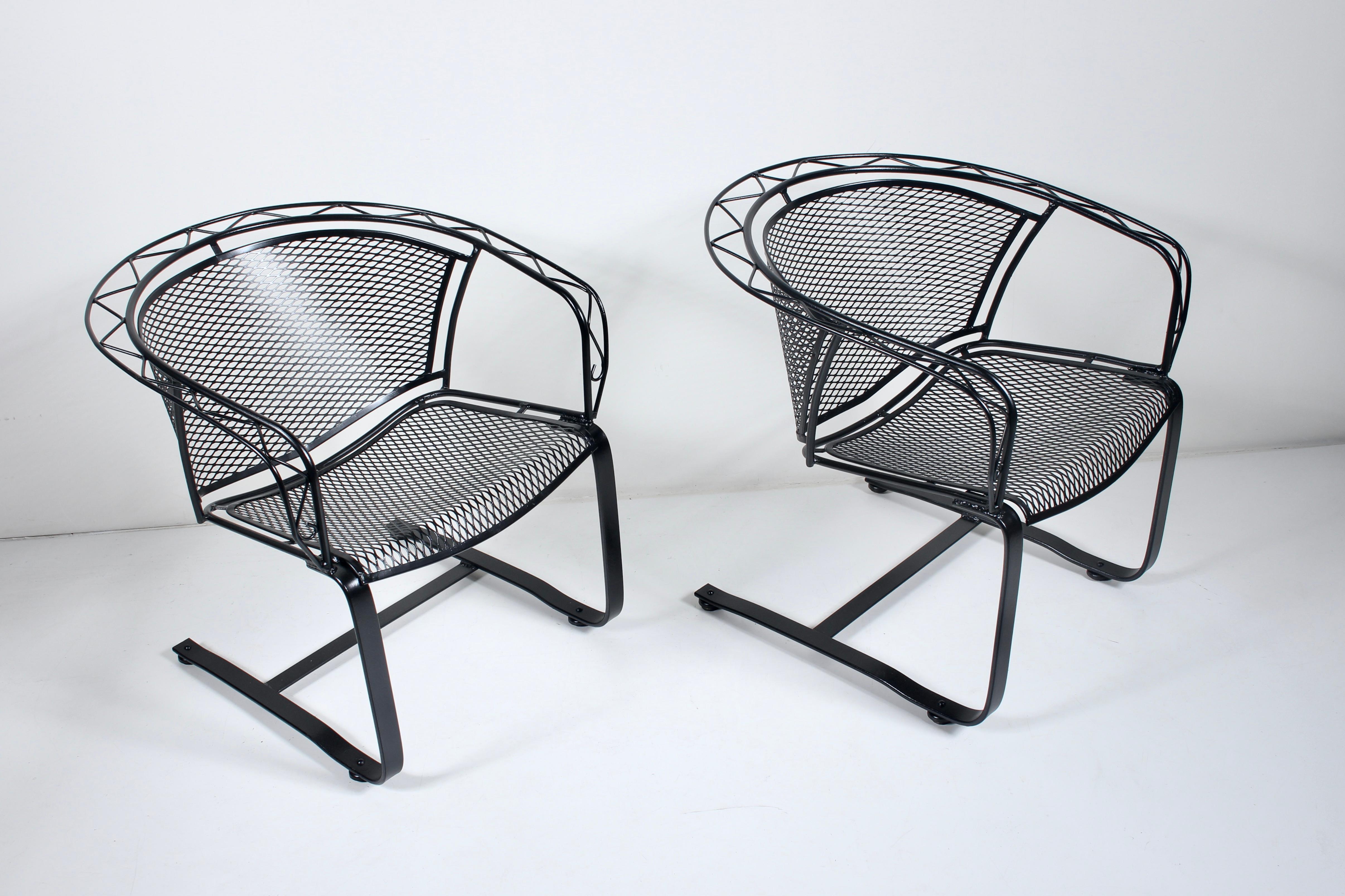 American Pair of Russell Woodard Black Satin Spring Rocker Lounge Chairs, 1950s For Sale