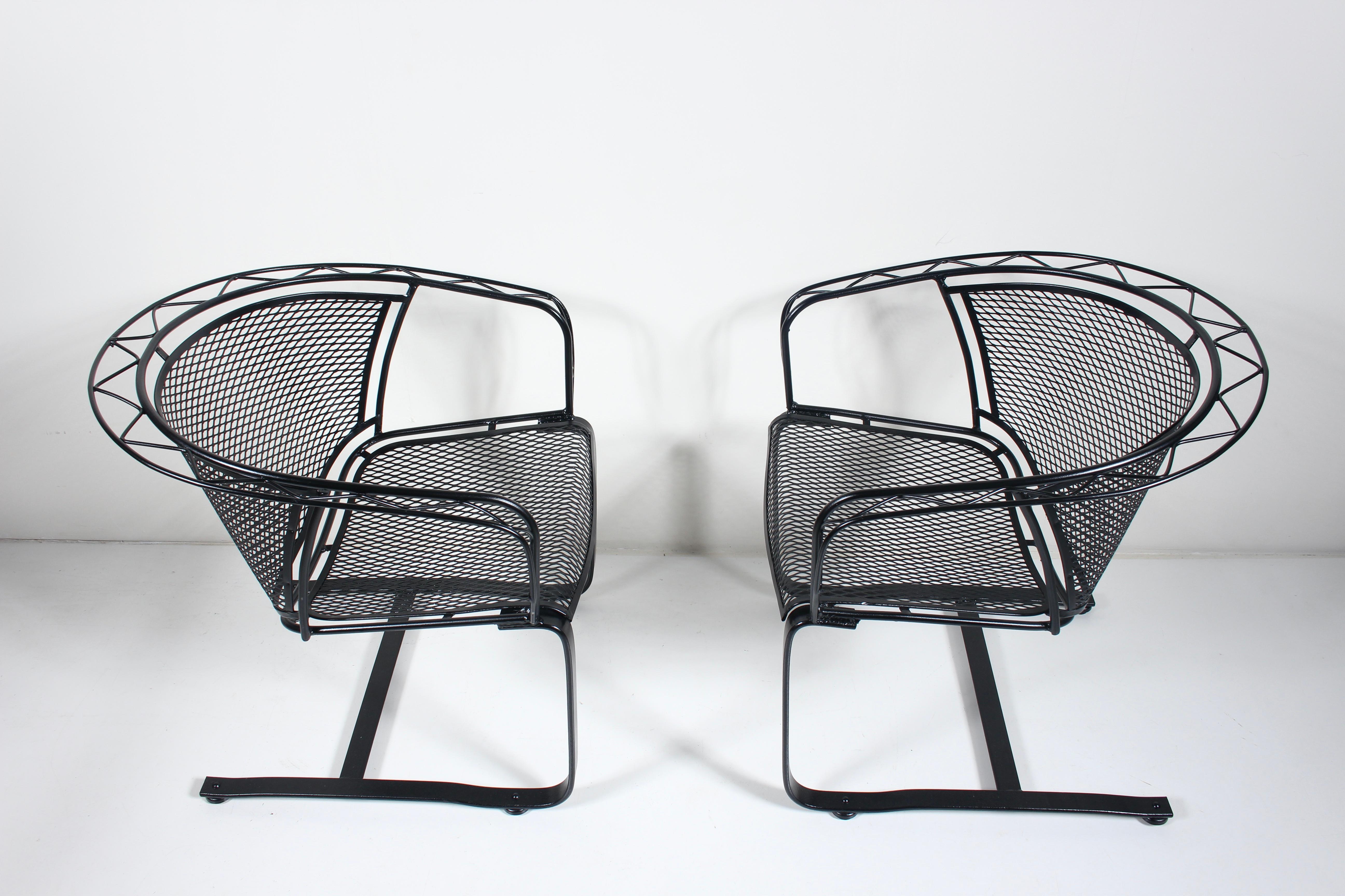 Enameled Pair of Russell Woodard Black Satin Spring Rocker Lounge Chairs, 1950s For Sale