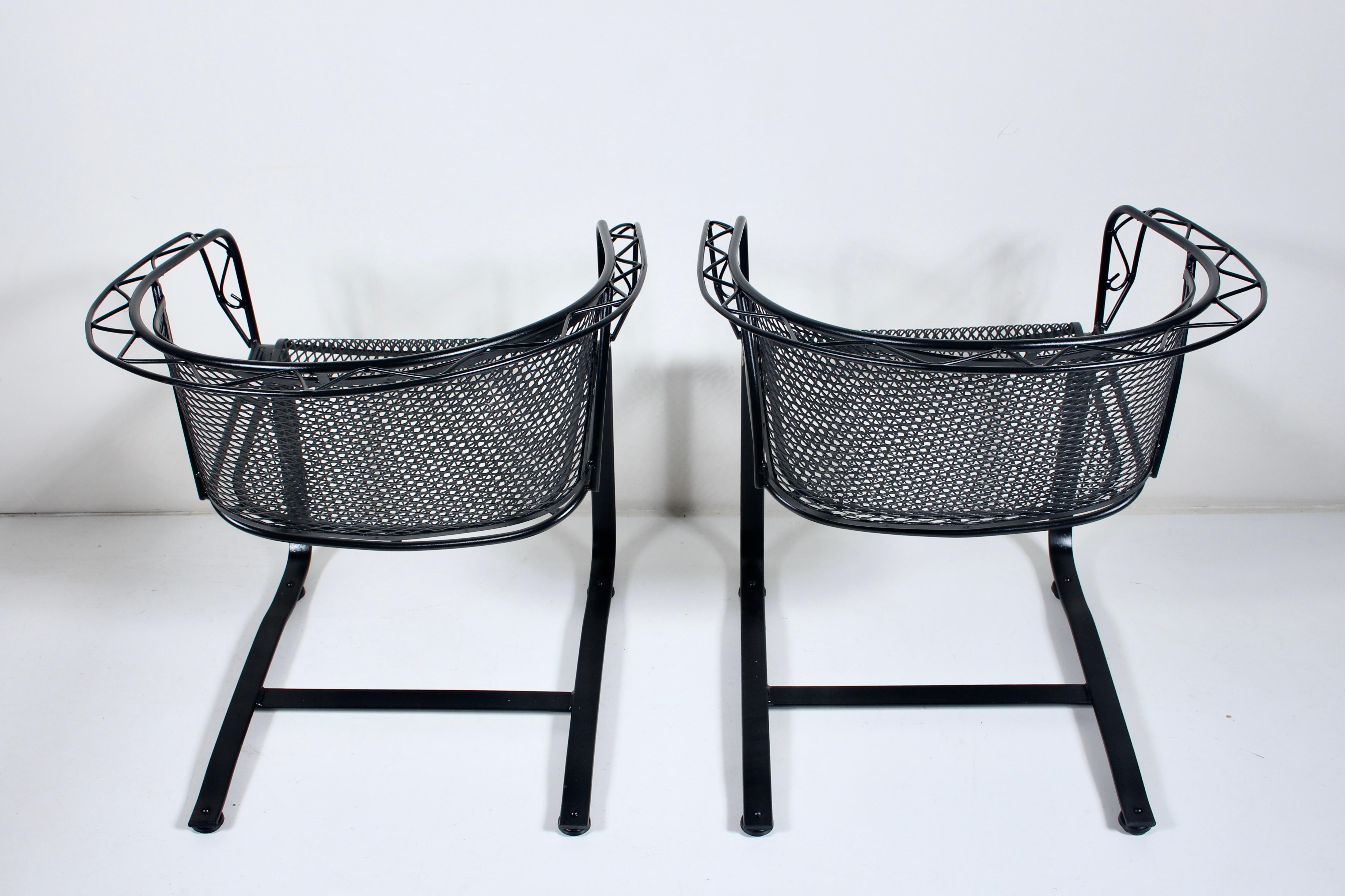 Iron Pair of Russell Woodard Black Satin Spring Rocker Lounge Chairs, 1950s For Sale
