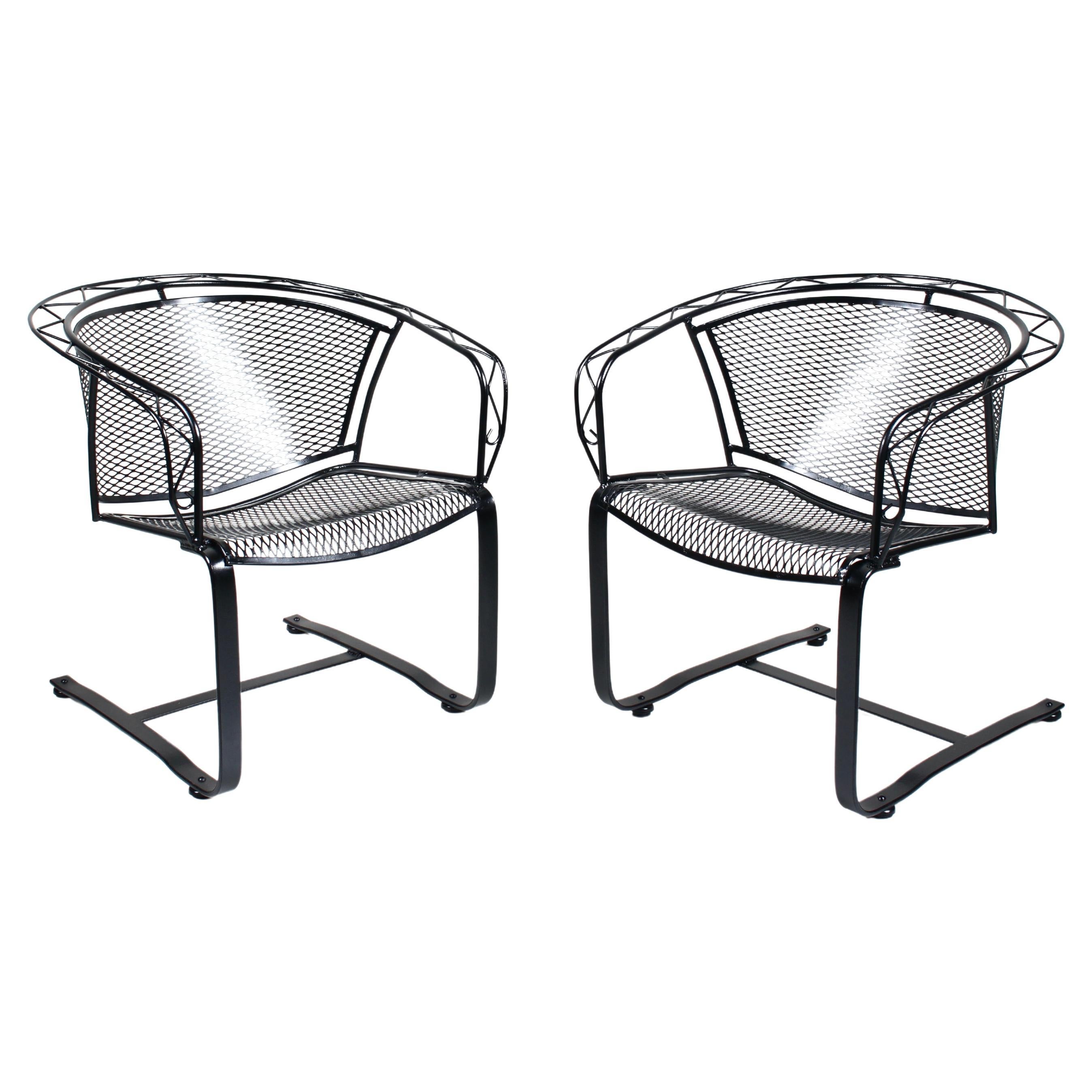 Pair of Russell Woodard Black Satin Spring Rocker Lounge Chairs, 1950s
