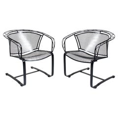 Vintage Pair of Russell Woodard Black Satin Spring Rocker Lounge Chairs, 1950s