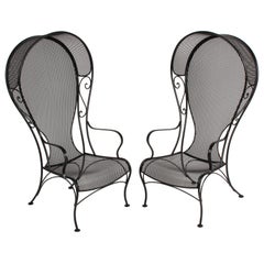 Pair of Russell Woodard Canopy Lounge Chairs "aka" Princess Chairs, Satin Black