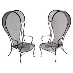 Pair of Russell Woodard Canopy Lounge Chairs "Aka" Princess Chairs, Satin Black