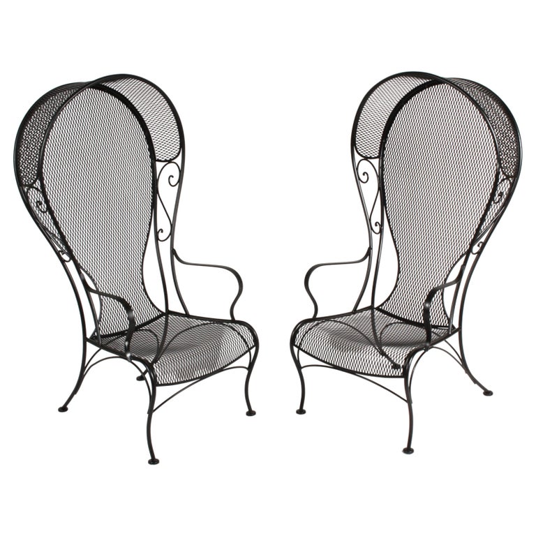 Pair of Russell Woodard Canopy Lounge Chairs "aka" Princess Chairs, Satin Black